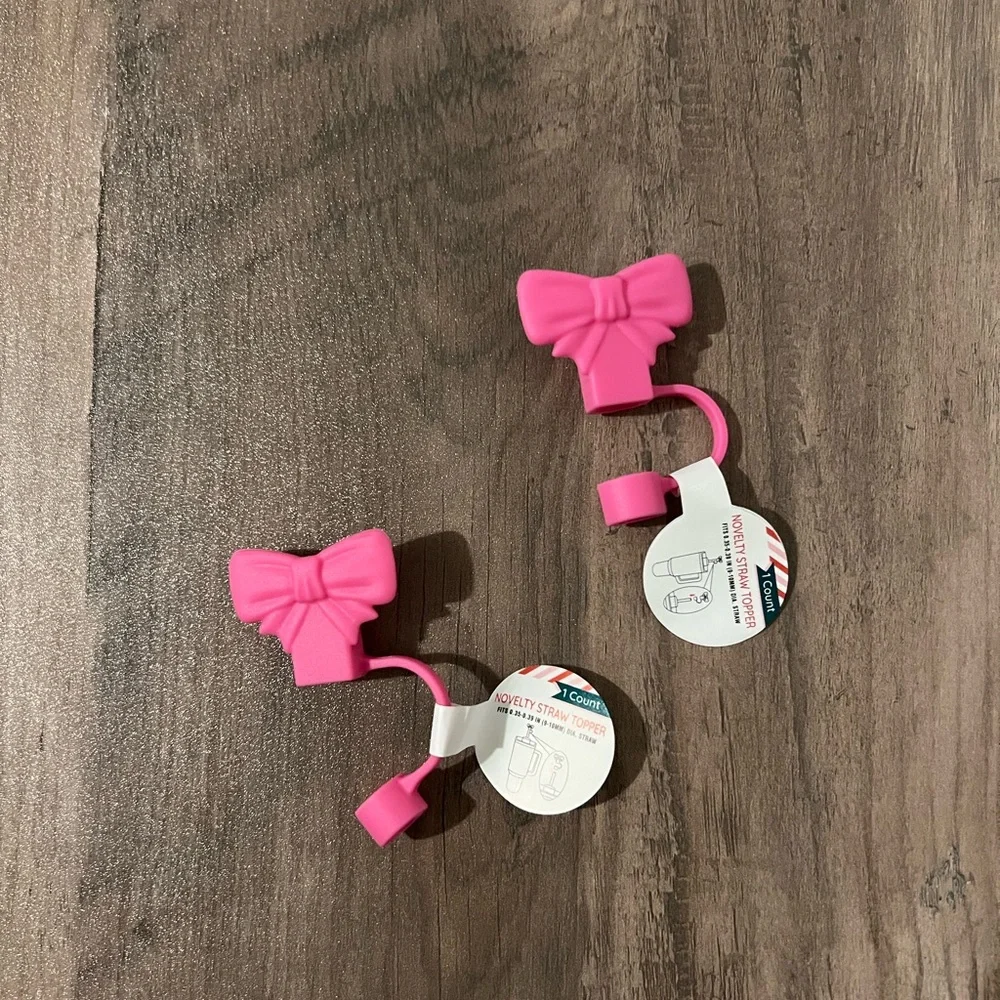 NEW Target Bullseyes Playground Silicone Pink Bow Straw Toppers